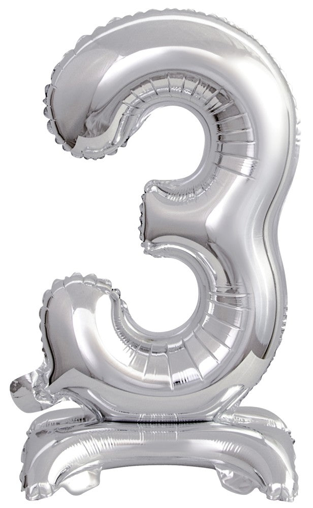 Sudrabains skaitlis, sudrabains mini folijas balons ar pamatni 38 cm
