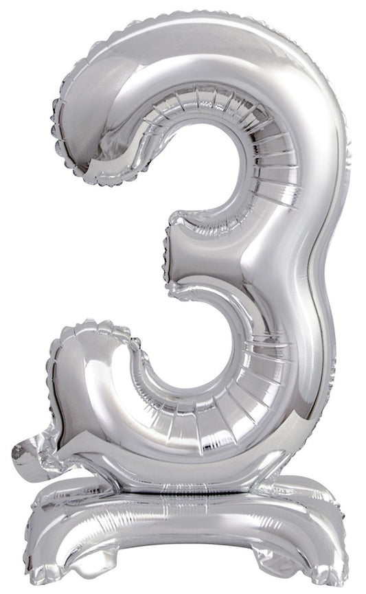 Sudrabains skaitlis, sudrabains mini folijas balons ar pamatni 38 cm