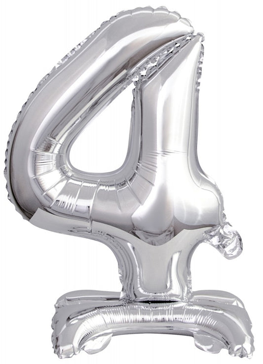 Sudrabains skaitlis, sudrabains mini folijas balons ar pamatni 38 cm