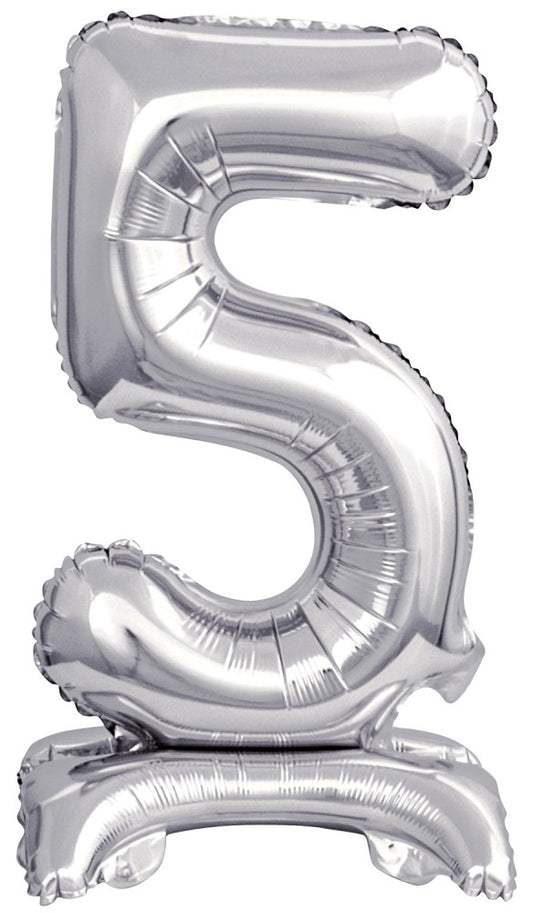 Sudrabains skaitlis, sudrabains mini folijas balons ar pamatni 38 cm