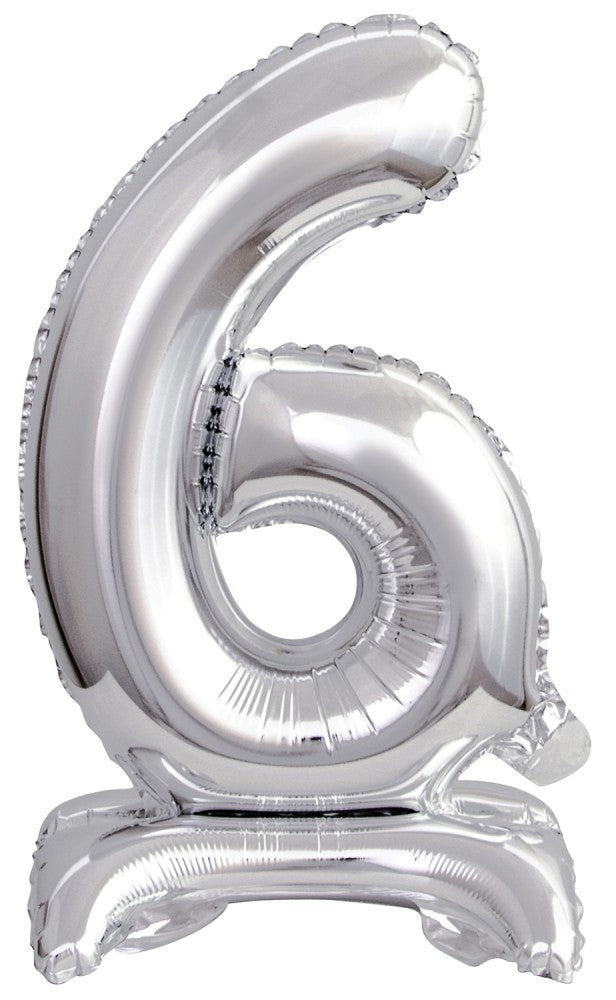 Sudrabains skaitlis, sudrabains mini folijas balons ar pamatni skaitlis 6 38 cm