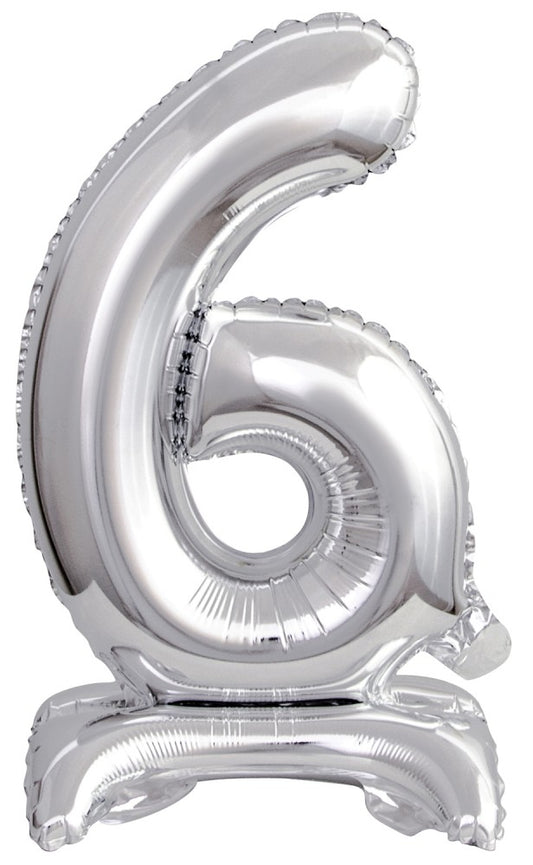 Sudrabains skaitlis, sudrabains mini folijas balons ar pamatni skaitlis 6 38 cm