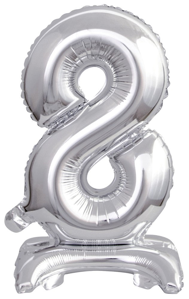 Sudrabains skaitlis, sudrabains mini folijas balons ar pamatni 38 cm