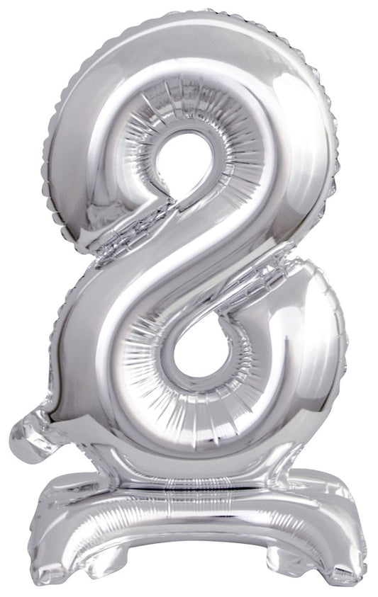 Sudrabains skaitlis, sudrabains mini folijas balons ar pamatni 38 cm