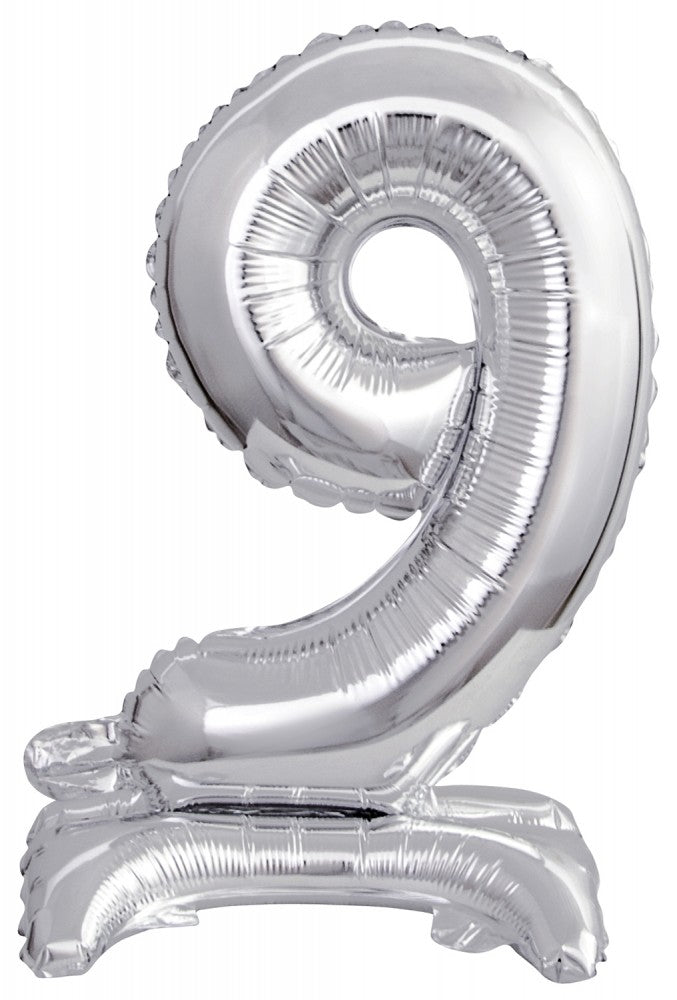 Sudrabains skaitlis, sudrabains mini folijas balons ar pamatni 38 cm