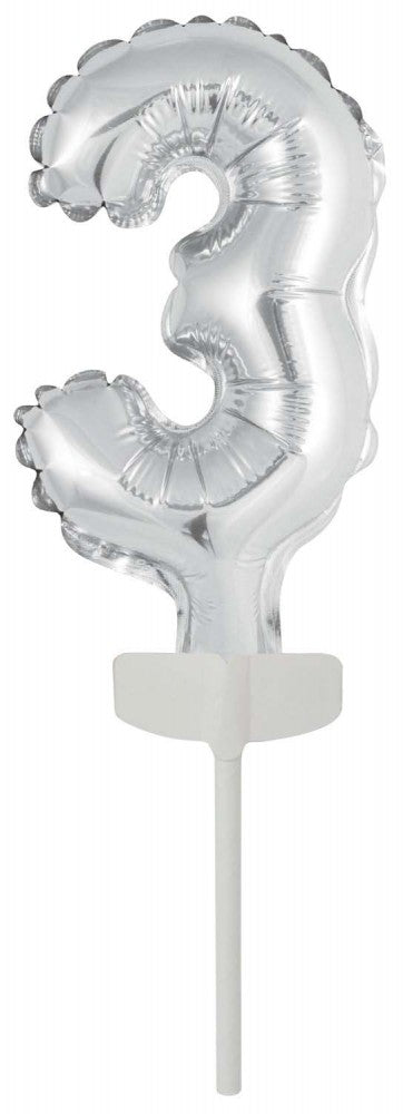 Sudraba krāsas folijas balons kūkai, 13 cm, skaitlis 3