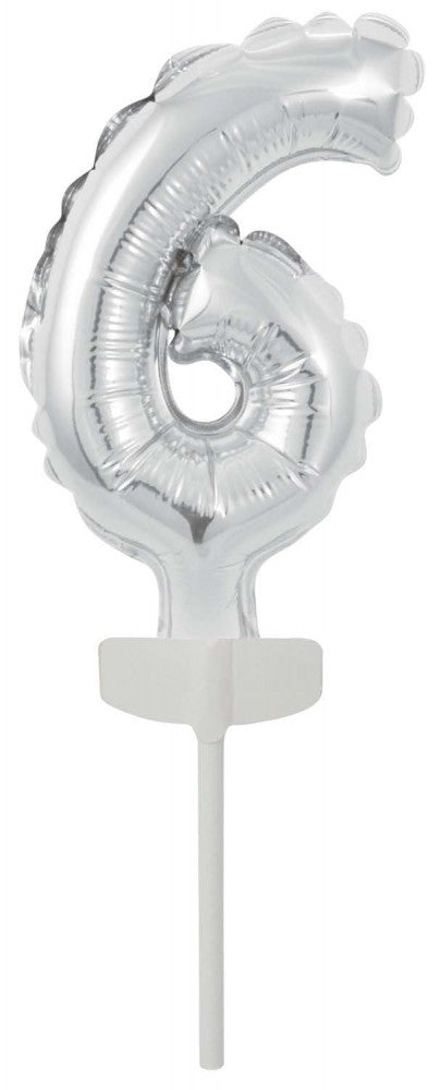 Skaitlis Sudrabs, sudraba folijas balons skaitlis 6 kūkai 13 cm