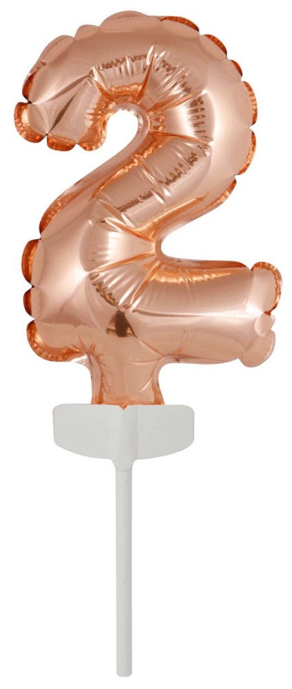 Folijas balons kūkai "Cipars 2" (13 cm) rozā zelta krāsā