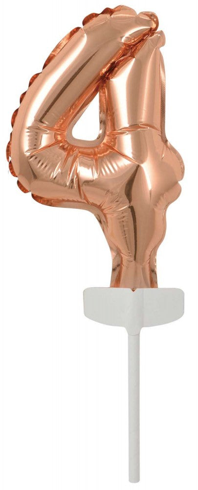Folijas balons kūkai "Cipars 4" (13 cm) ar rozā zelta krāsu