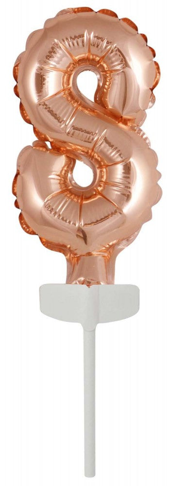 Folijas balons kūkai "Cipars 8", 13 cm, rozā zelta krāsā
