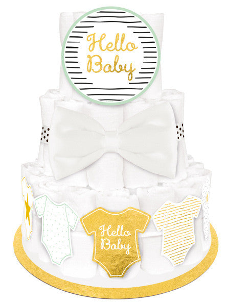 Baby Gold Hello Baby Shower autiņbiksīšu kūkas komplekts