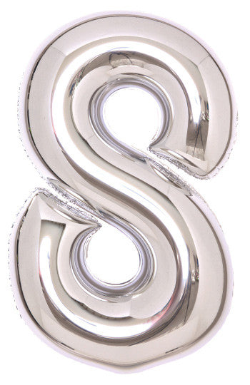 Sudraba krāsas folijas balons "Cipars 8", 66 cm