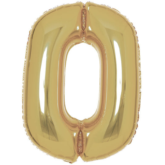 Folijas balons "Cipars 0", baltā zelta krāsā, 90 cm