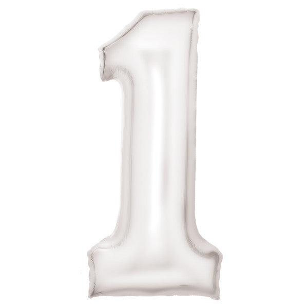 Balts folijas balons "Cipars Lustre", 86 cm, balts, skaitlis 1