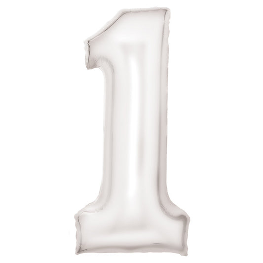 Balts folijas balons "Cipars Lustre", 86 cm, balts, skaitlis 1