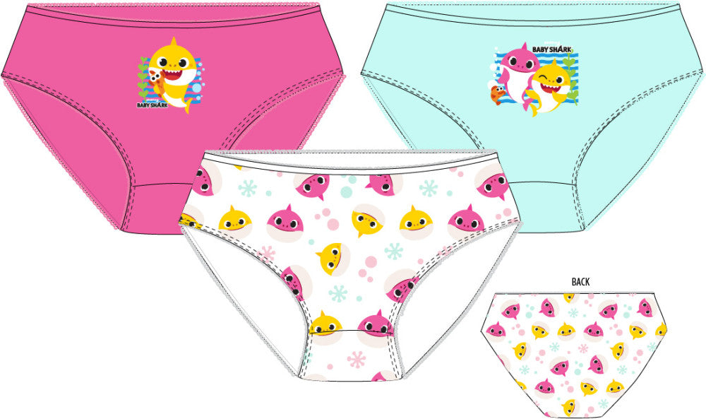 Baby Shark Pink bērnu apakšveļa, 3 biksīšu iepakojums