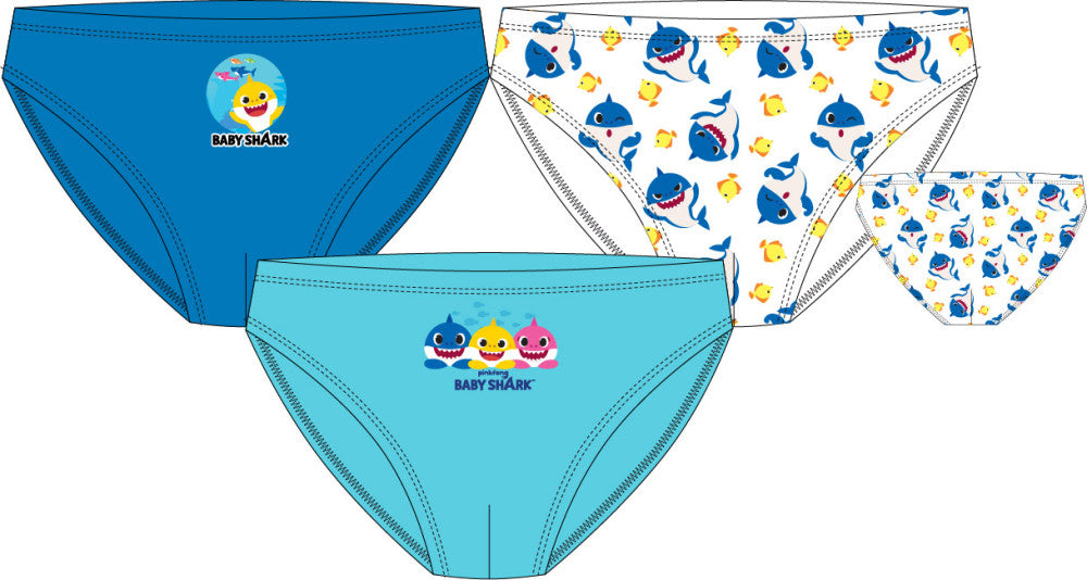 Baby Shark Blue bērnu apakšbiksītes, apakšdaļa, 3 gab./iepak.