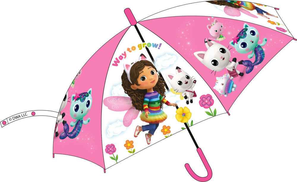 Gabby's Dollhouse Fly bērnu pusautomātiskais caurspīdīgais lietussargs √ò74 cm