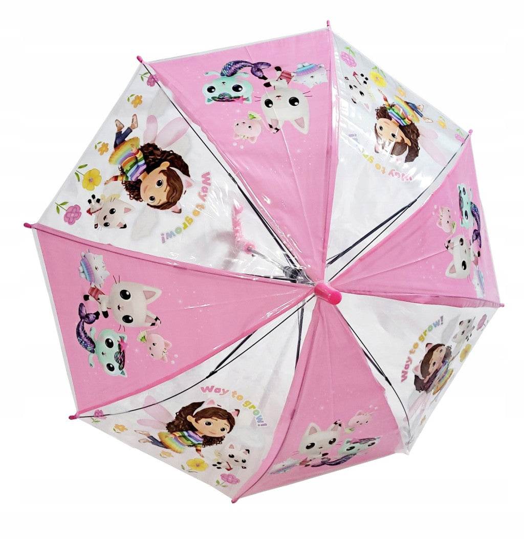 Gabby's Dollhouse Fly bērnu pusautomātiskais caurspīdīgais lietussargs √ò74 cm