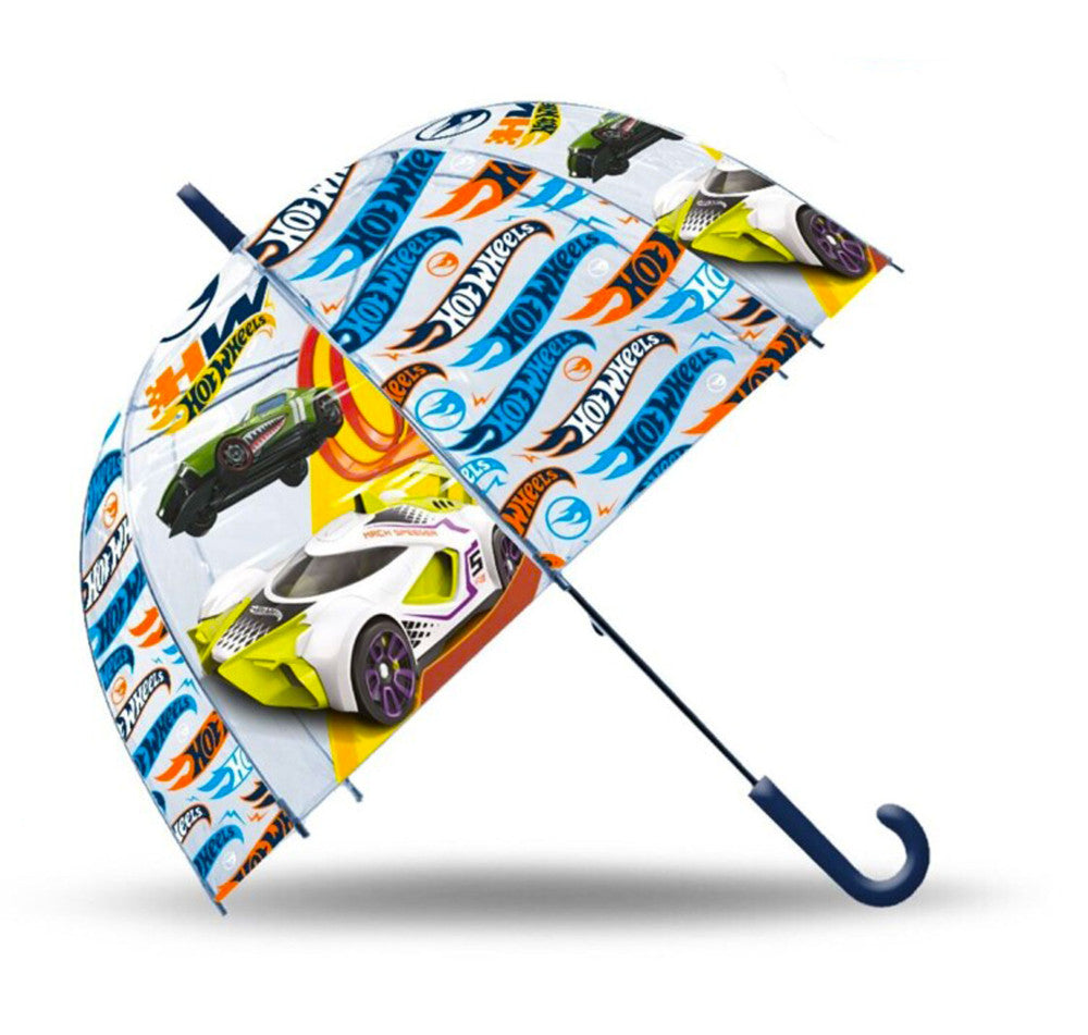 Hot Wheels Zooming Kids caurspīdīgs pusautomātiskais lietussargs 70 cm