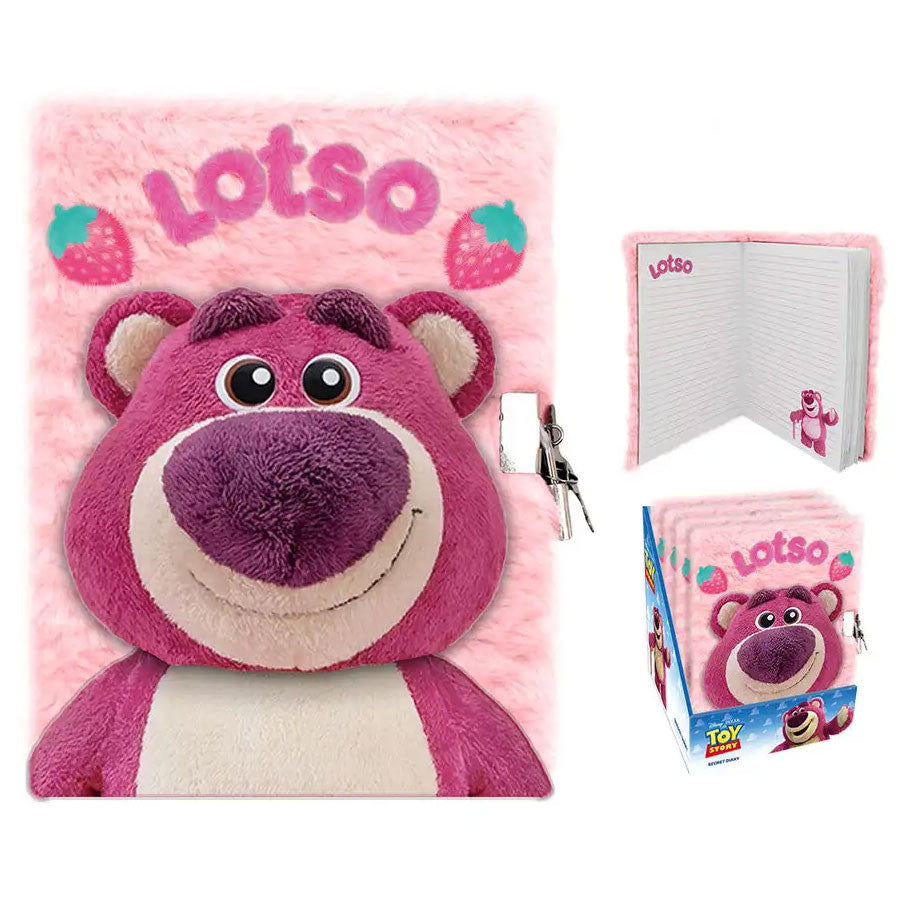 Disney Rotaļlietu stāsts Lotso zemeņu 3D plīša A5 dienasgrāmata ar slēdzeni