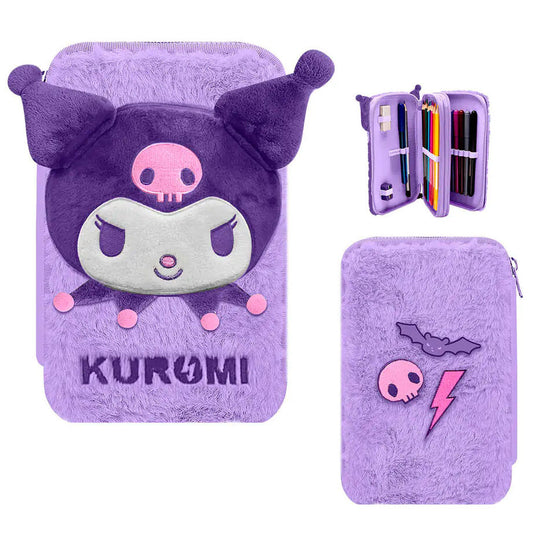 Hello Kitty Kuromi plīša pildīts zīmuļu maciņš ar 2 līmeņiem