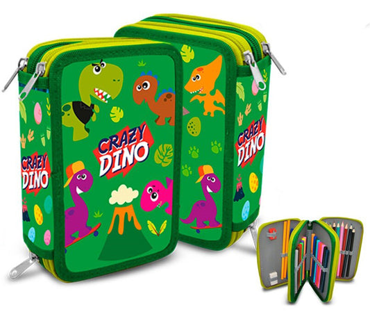 Dinozauru traki pildīts zīmuļu maciņš ar 3 slāņiem