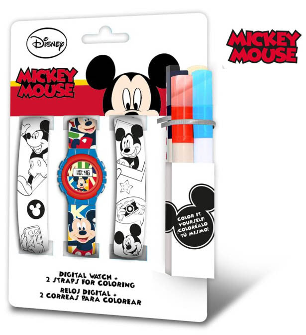 Disney Mikija jautrības digitālais pulkstenis + krāsojama pulksteņa siksniņas komplekts