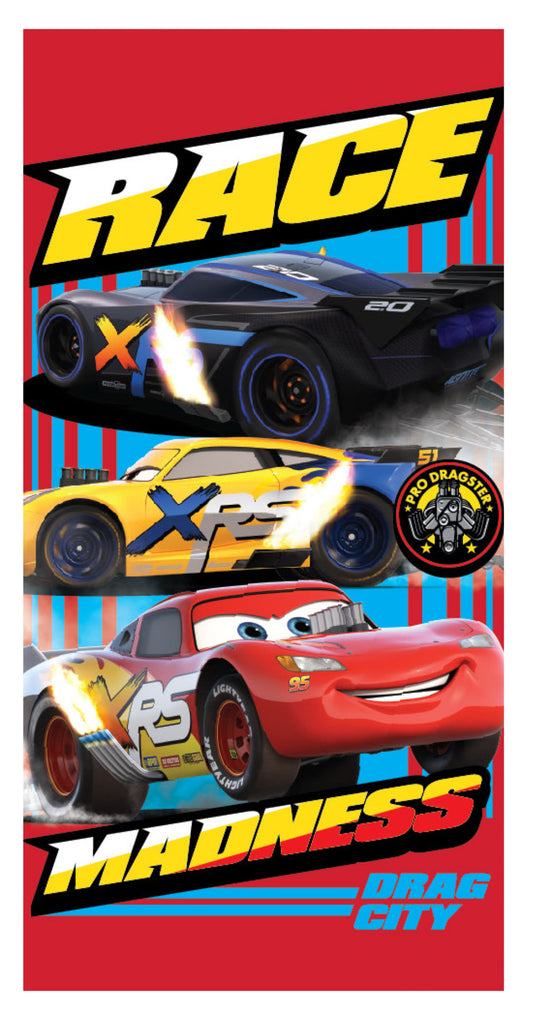 Disney Cars Race vannas dvielis, pludmales dvielis 70x137 cm (ātri žūstošs)