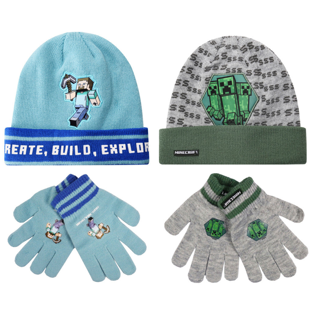 Minecraft Build bērnu cepuru + cimdu komplekts 54-56 cm