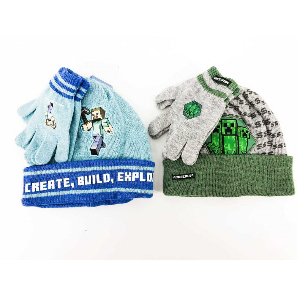Minecraft Build bērnu cepuru + cimdu komplekts 54-56 cm