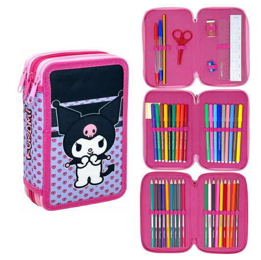 Hello Kitty Kuromi pildīts zīmuļu maciņš ar 3 slāņiem