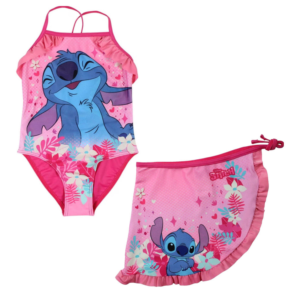 Disney Lilo un Stitch rozā bērnu peldkostīma un sarongu komplekts 3-8 gadi