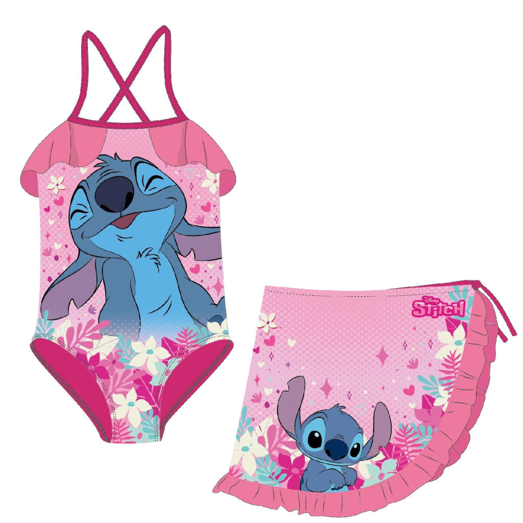 Disney Lilo un Stitch rozā bērnu peldkostīma un sarongu komplekts 3-8 gadi