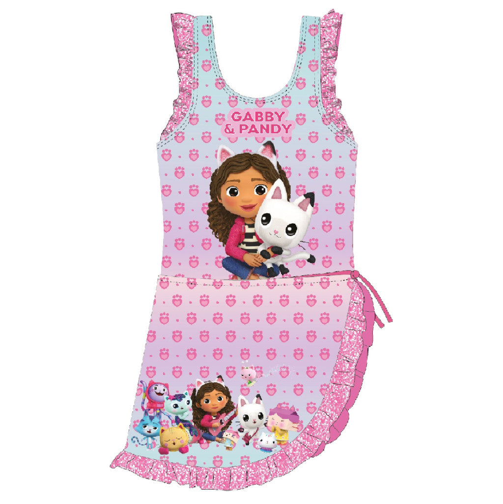 Gabby's Dollhouse Pandy bērnu peldkostīma un sarongu komplekts 3-8 gadi