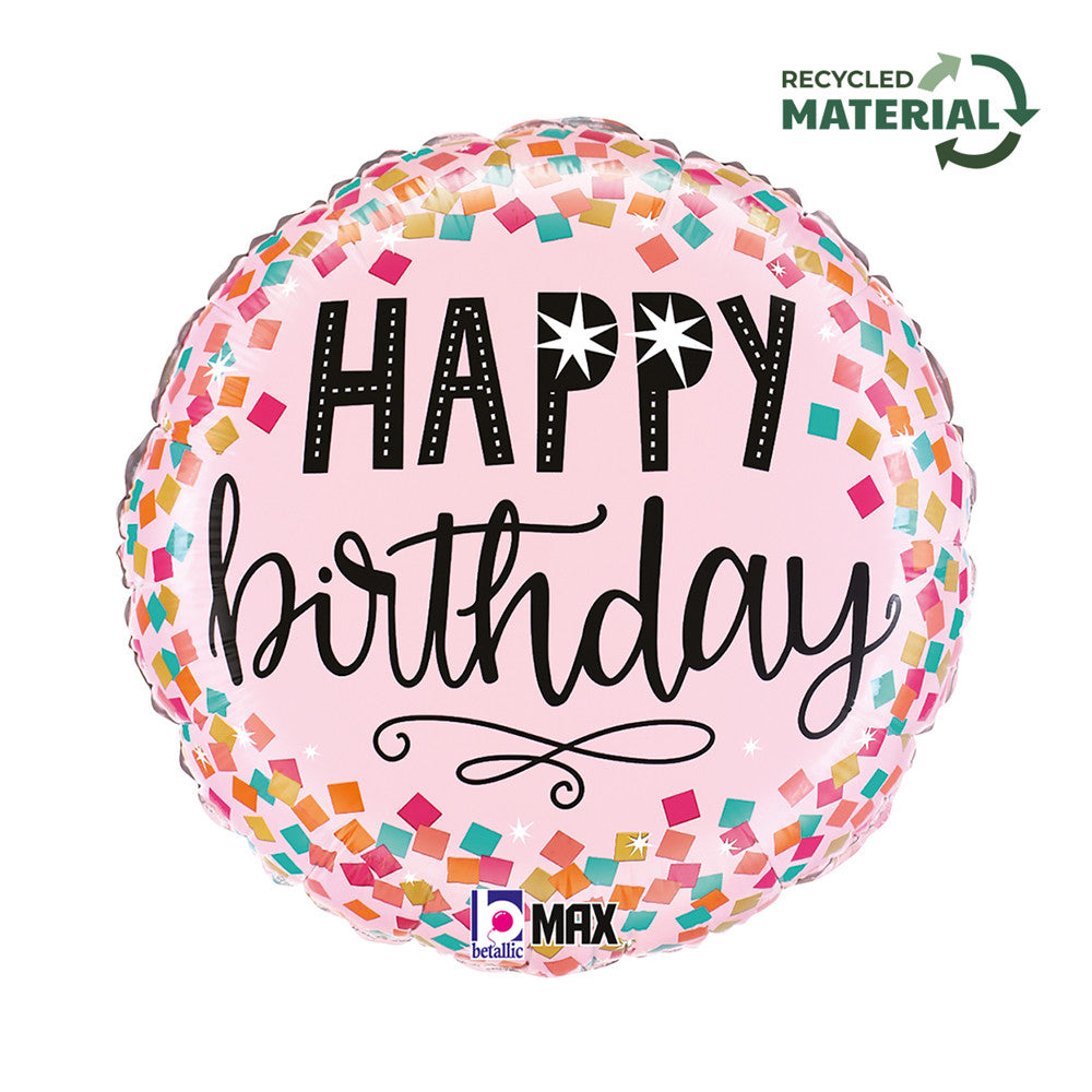 Folijas balons "Dzimšanas diena" ar rozā konfeti, 46 cm
