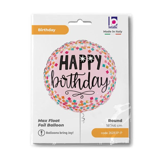 Folijas balons "Dzimšanas diena" ar rozā konfeti, 46 cm