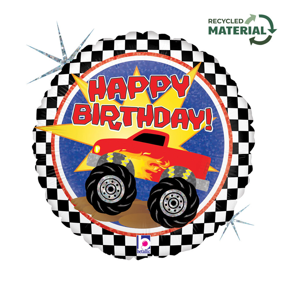 Daudz laimes dzimšanas dienā Monster Truck Holo folijas balons 46 cm