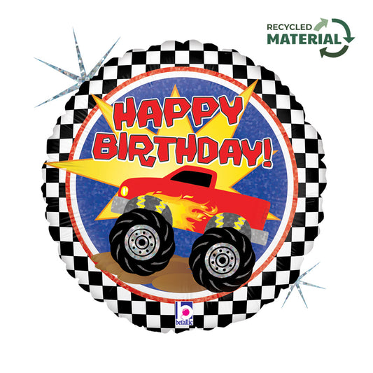 Daudz laimes dzimšanas dienā Monster Truck Holo folijas balons 46 cm