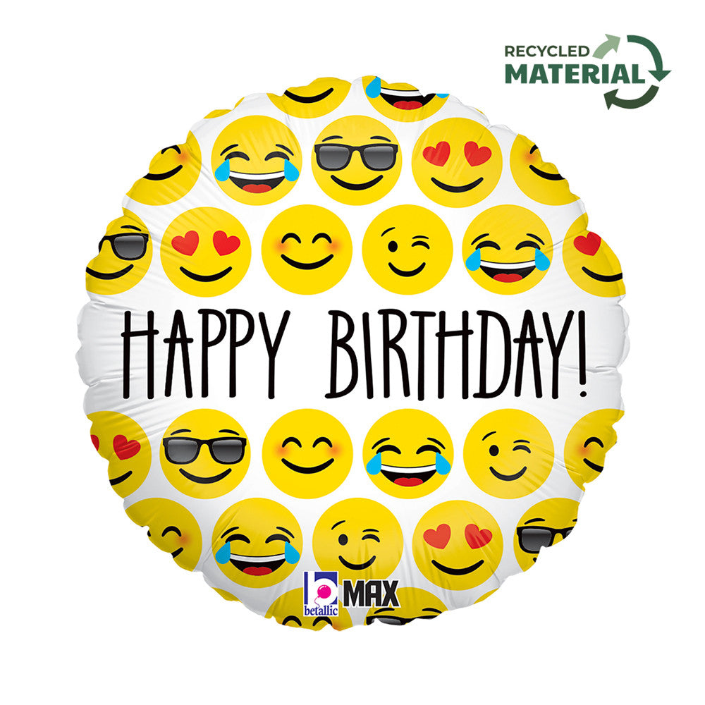 Folijas balons "Dzimšanas diena" ar emocijzīmēm, 46 cm
