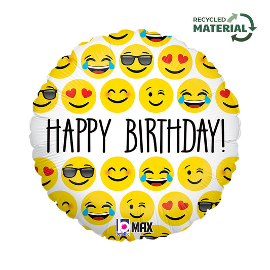 Folijas balons "Dzimšanas diena" ar emocijzīmēm, 46 cm
