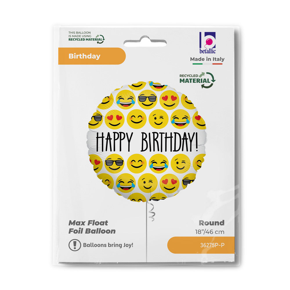 Folijas balons "Dzimšanas diena" ar emocijzīmēm, 46 cm