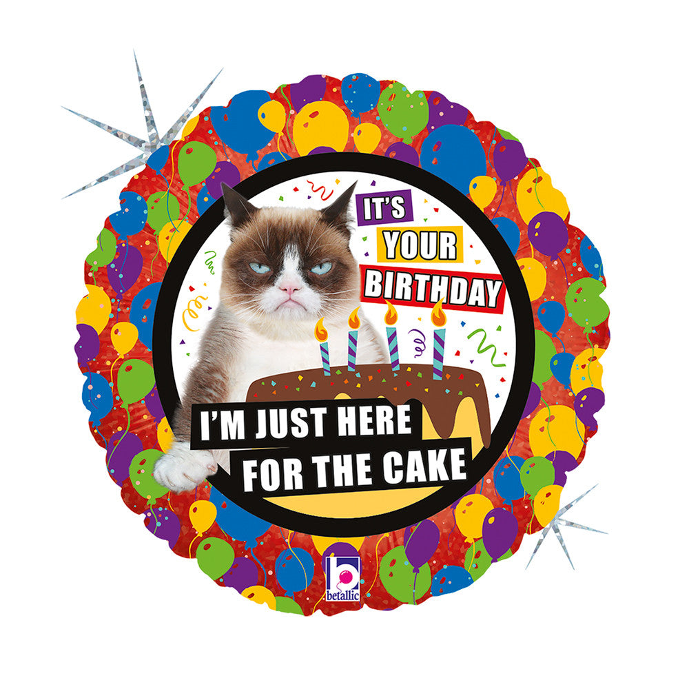 Folijas balons "Dzimšanas dienas kūka" ar hologrāfu "Grumpy Cat" 46 cm