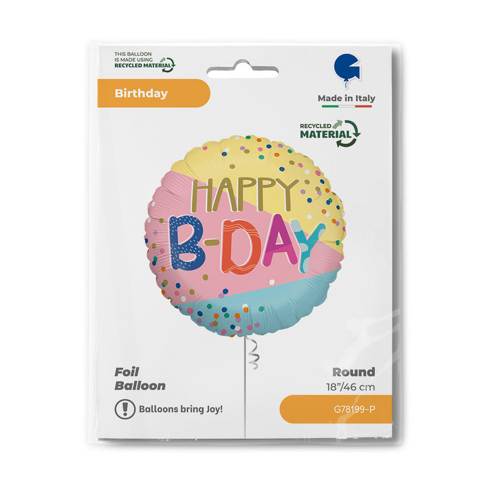 Folijas balons "Dzimšanas diena" ar spilktiem punktiņiem, 46 cm