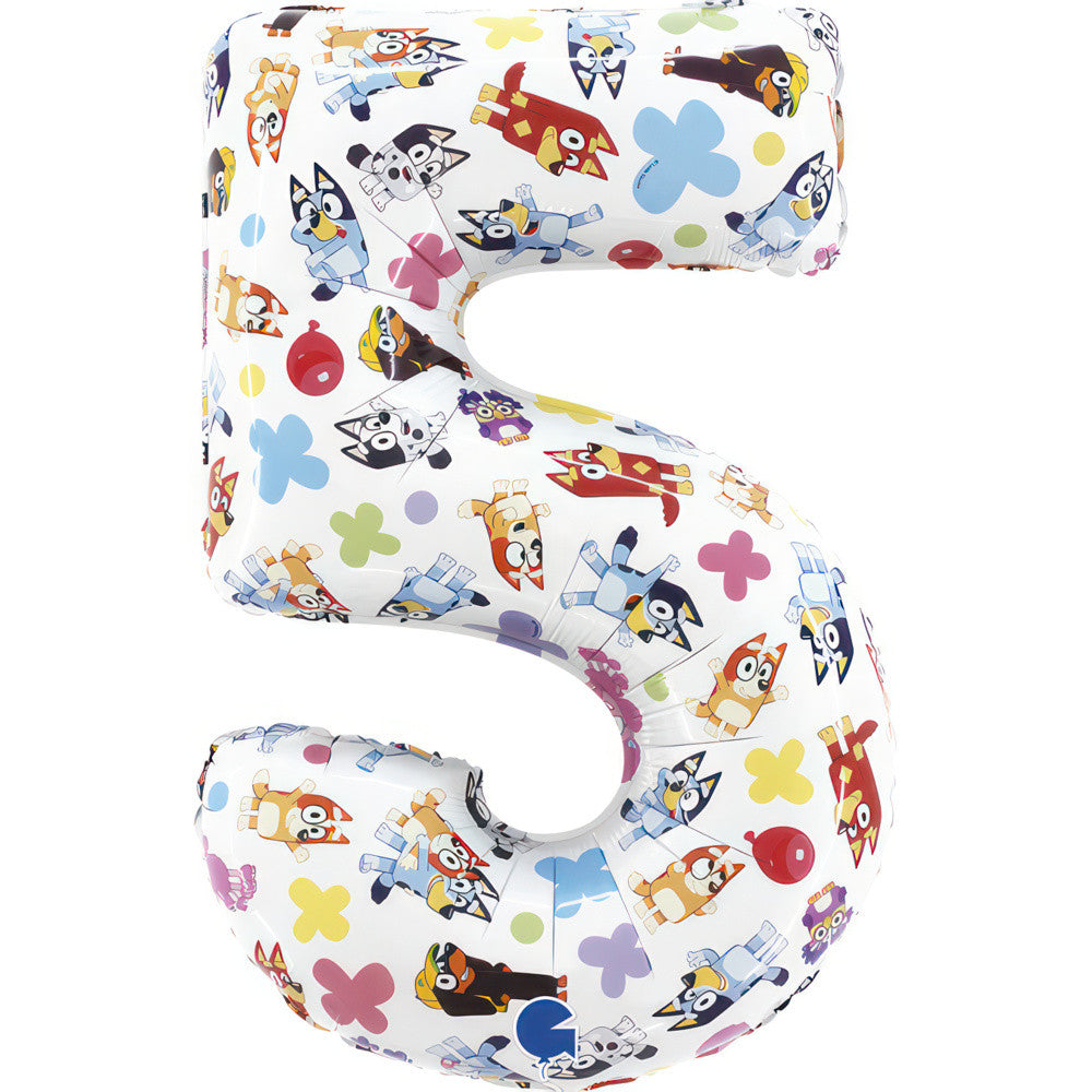 Bluey Friends folijas balons "Cipars 5", 66 cm