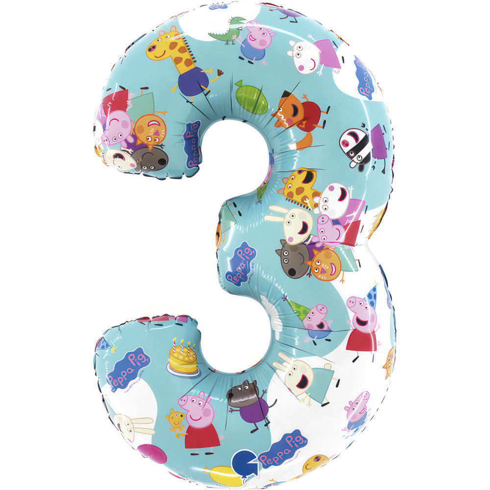 Peppa Pig zils folijas balons Cipars 3 66 cm