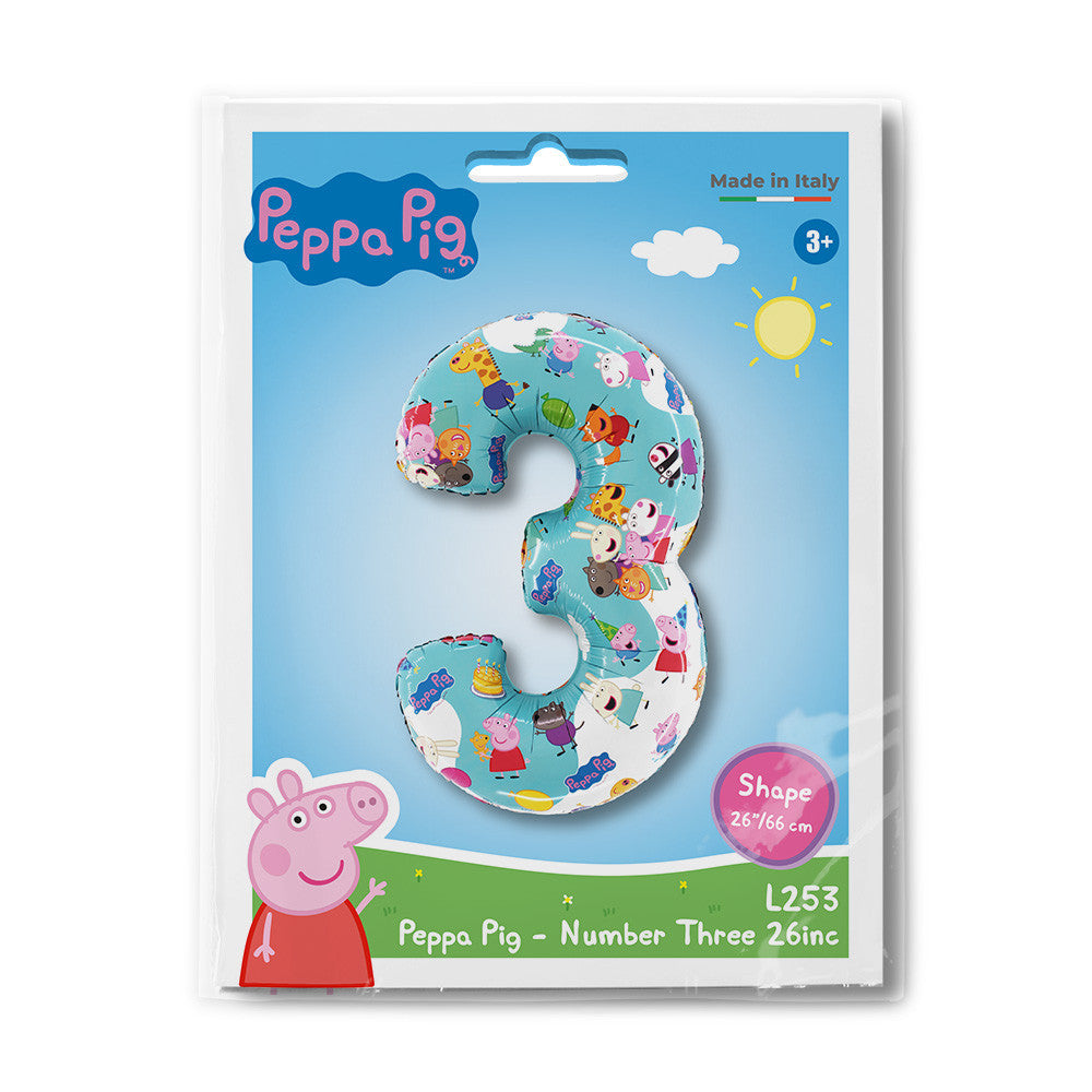 Peppa Pig zils folijas balons Cipars 3 66 cm