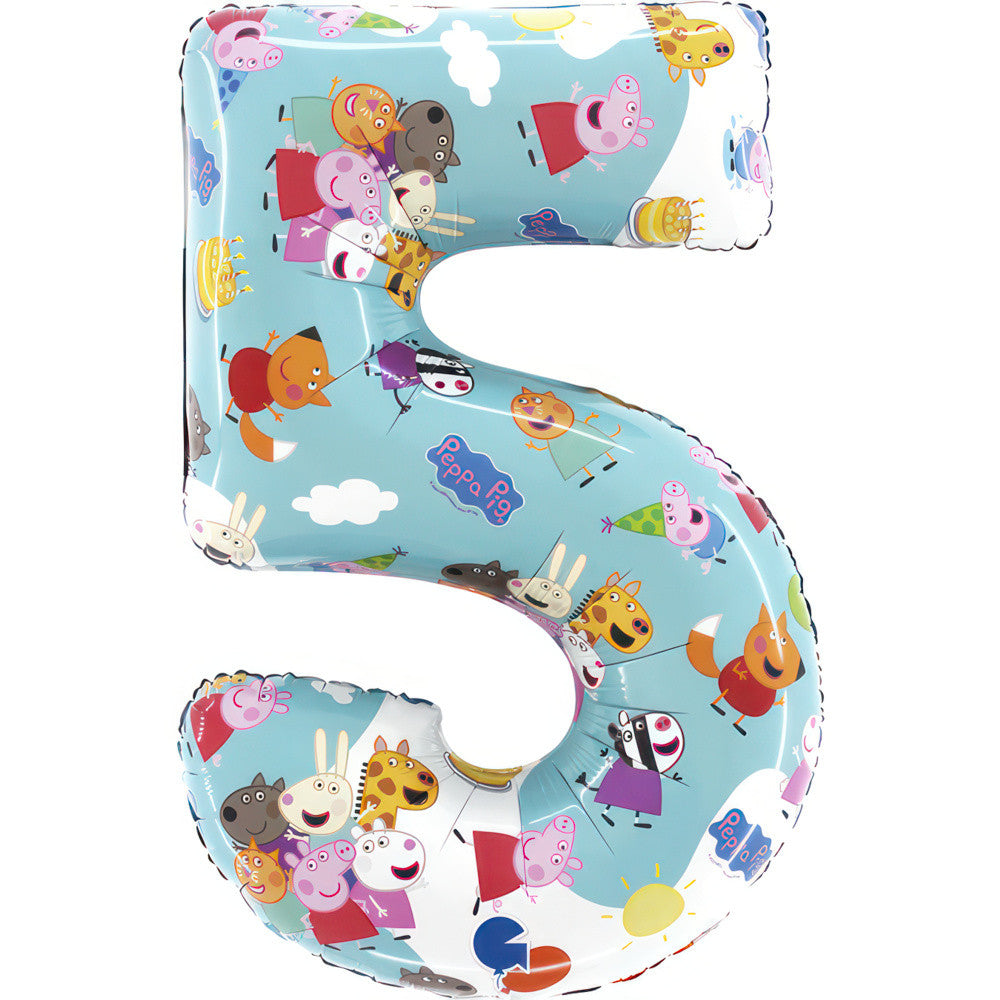 Peppa Pig zils folijas balons ar numuru 5, 66 cm