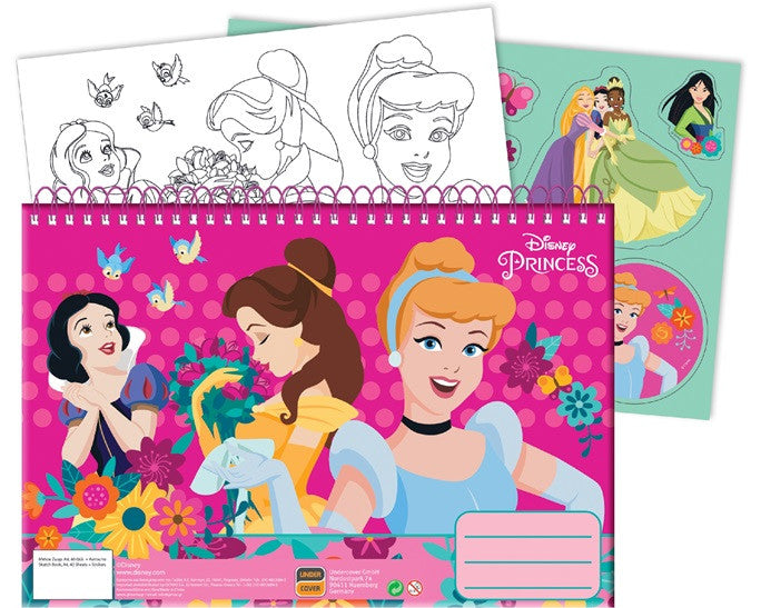 Disney Princess Spring A/4 spirālveida skicēšanas burtnīca ar 40 lapām un uzlīmēm