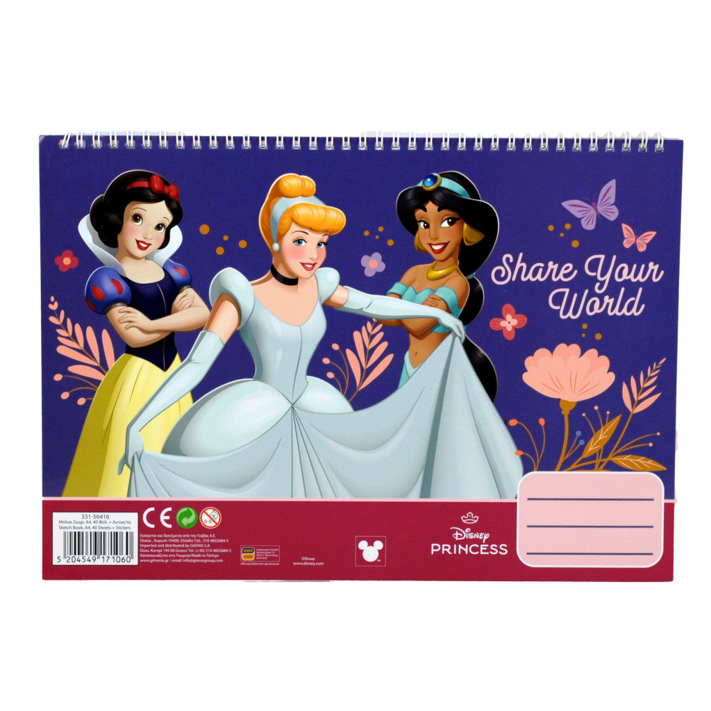 Disney Princess Your World A/4 spirālveida skicēšanas burtnīca ar 40 lapām un uzlīmēm